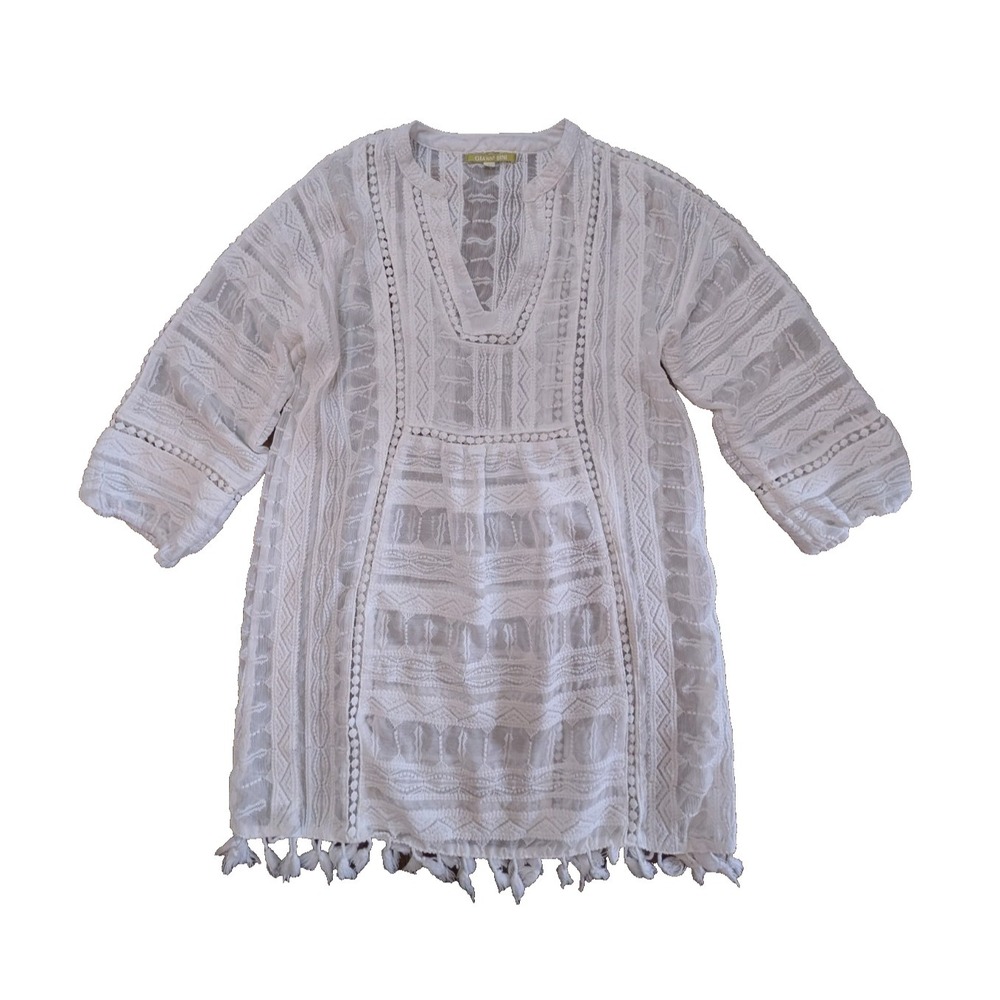 Gianni Bini Swim Cover Up Womens S White Tassel Pullover Beach Pool Vaca Resort